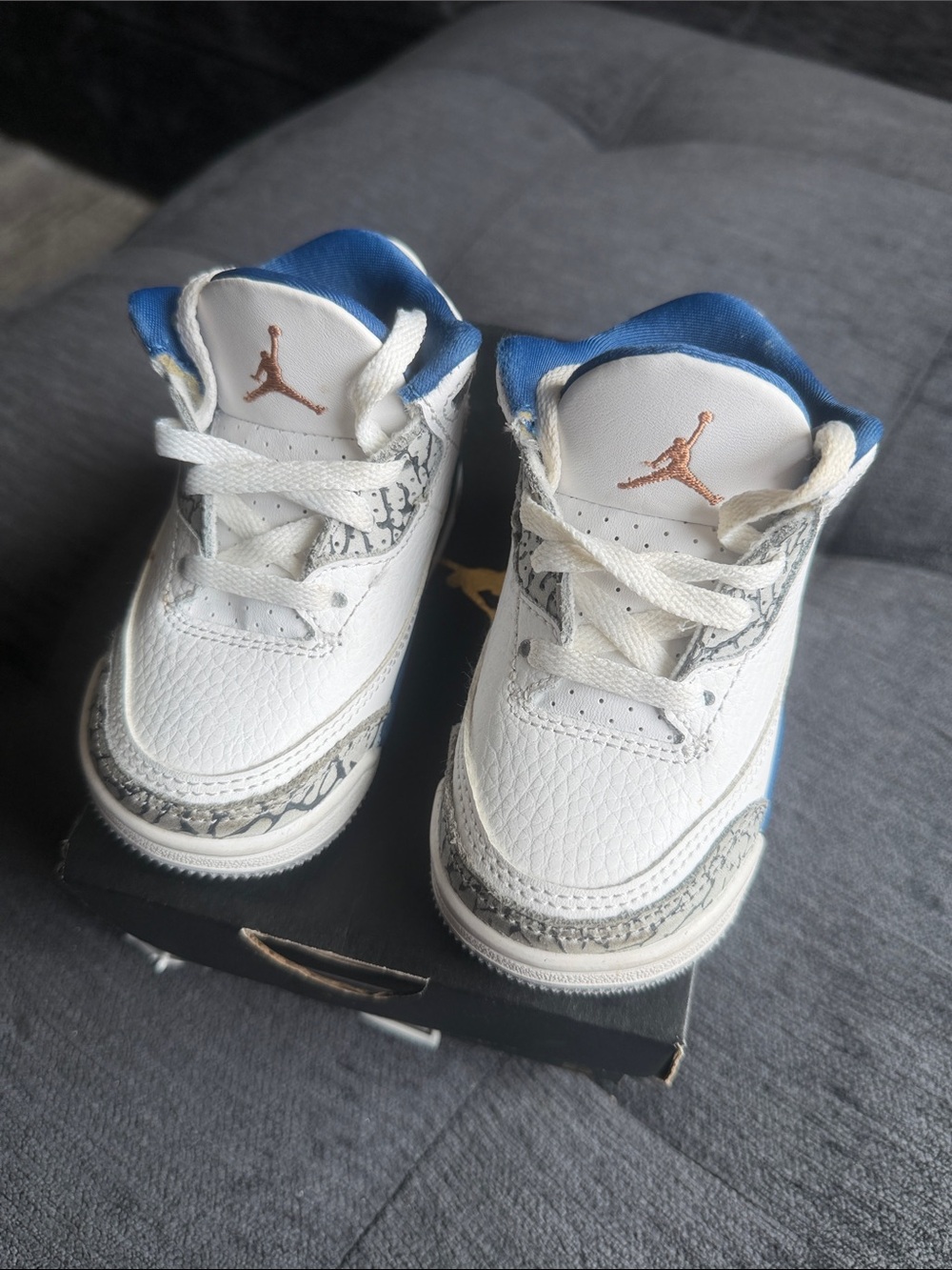 Jordan Kids White and Blue Basketball Sneakers